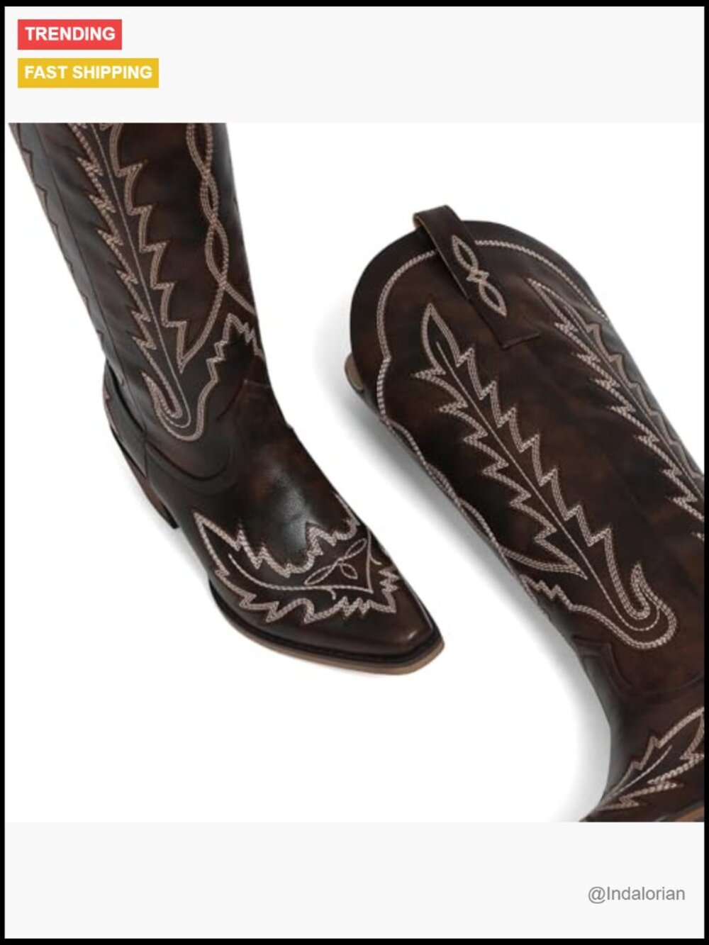 Vintage Cowboy Boots - Pointed Toe Chunky Heel Faux Leather & Suede Knee High - Picture 5 of 7